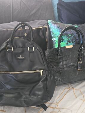 London Fog Black Pebbled Backpack Bundle